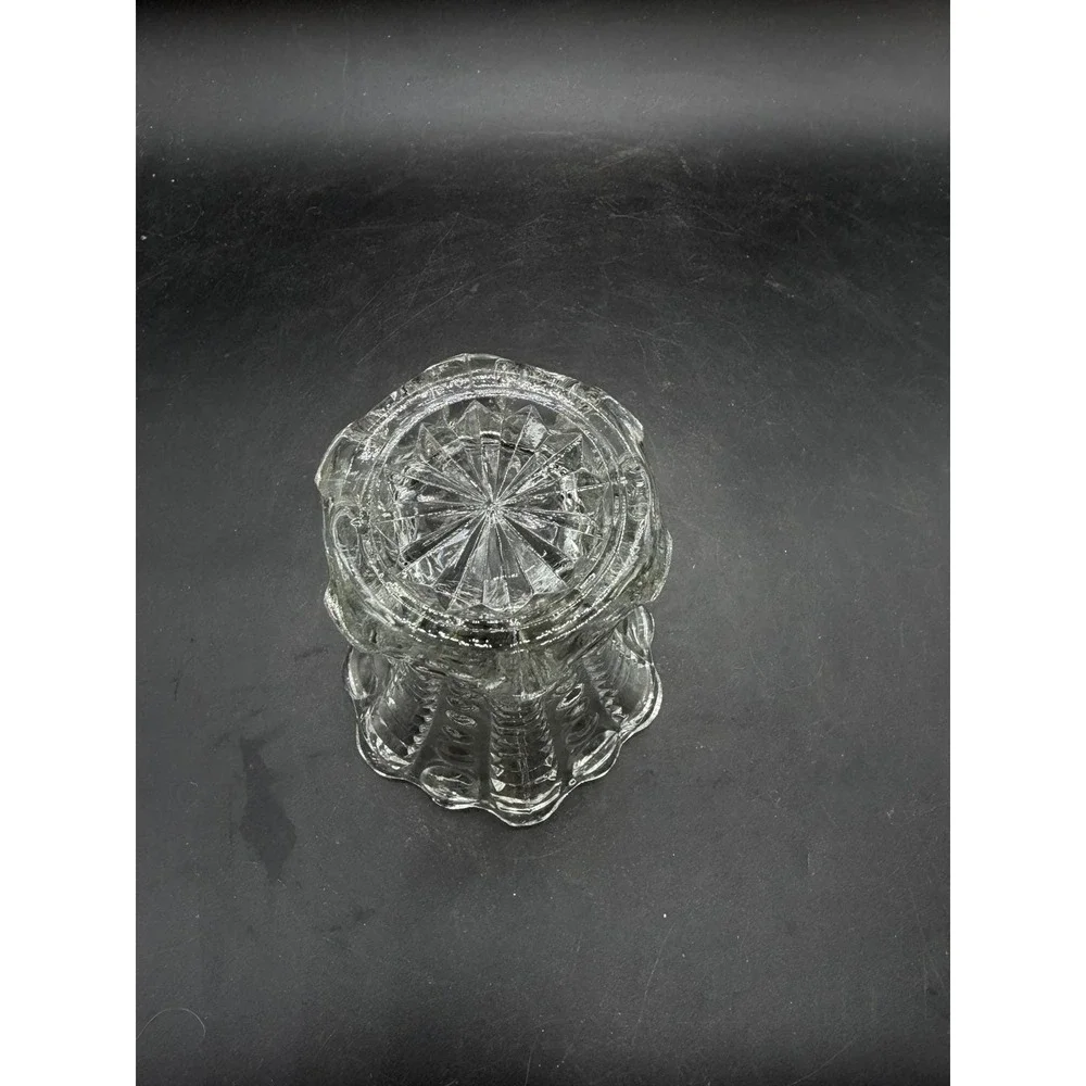 Vintage Clear Hobnail Pressed‎ Glass Vase Ruffled Rim Starburst Base 5 Inch